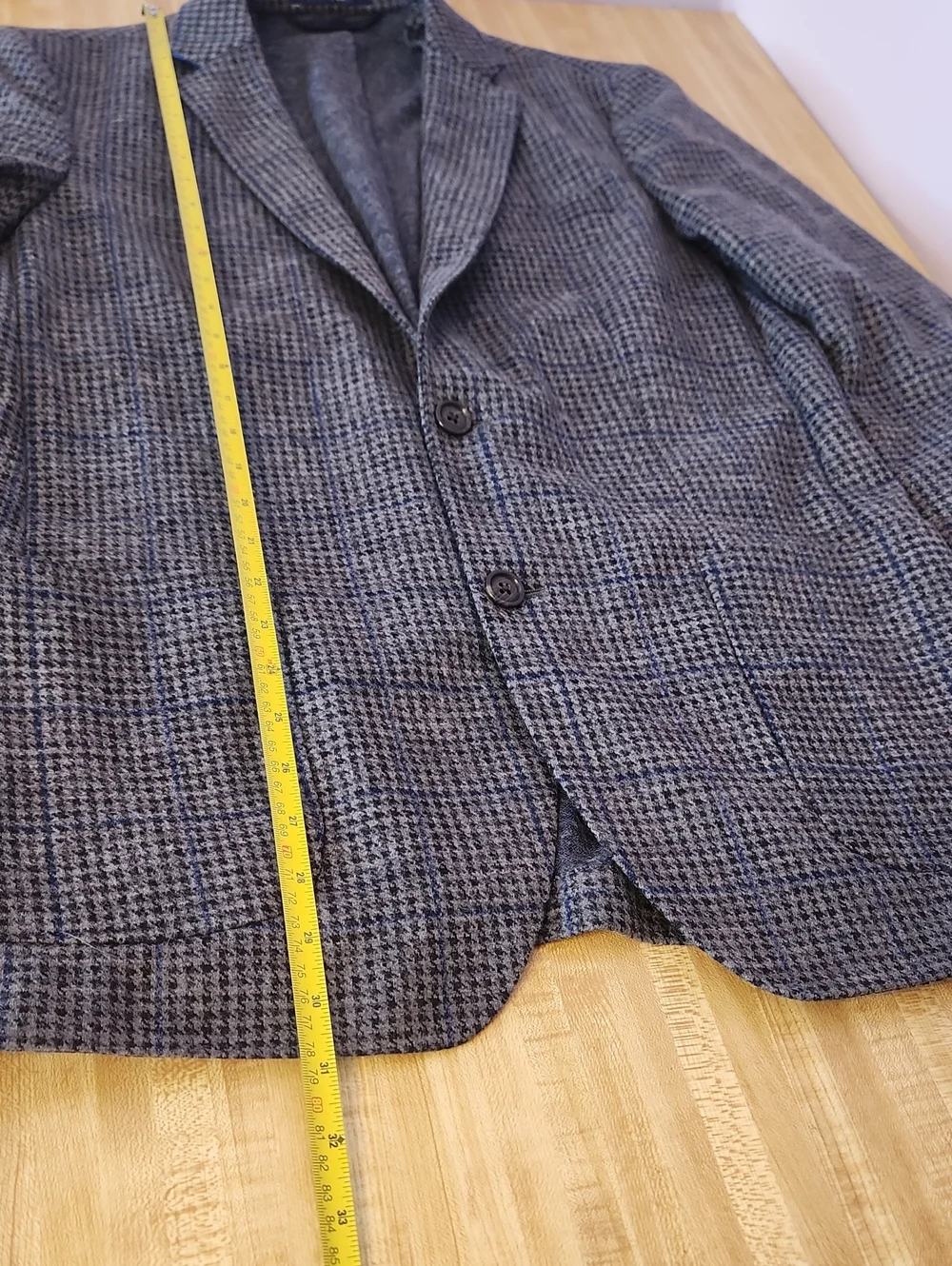 LANDS END Men's Gray Check Blazer - Classic Tailored Wool Blend, size 40L